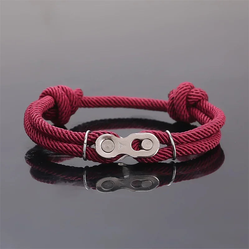 Men Punk Rock Locomotive Bicycle Chain Bracelet Adjustable Nautical Rope Bracelets Mountain Bike Buckle Accessory