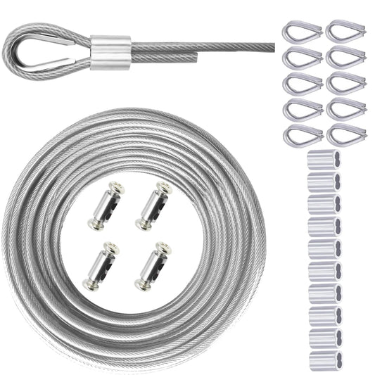 3mm stainless steel wire rope kit with PVC transparent coating rope, wire rope clamp kit, essential for outdoor camping