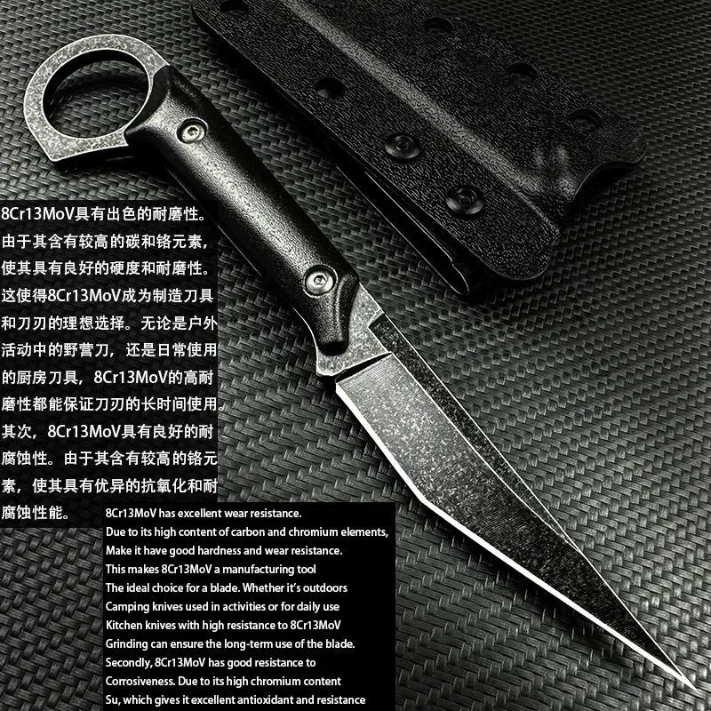 New corrosion-resistant portable knife, multi-purpose outdoor straight knife K-sheath, jungle self-defense EDC knife。