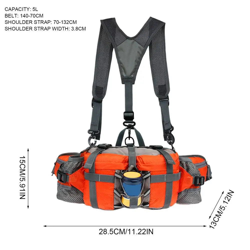 Hiking Waist Bag With 2 Water Bottle Holders  Outdoor Waist Pack Waterproof Cycling Backpack Adjustable Strap Sport Storage Bag