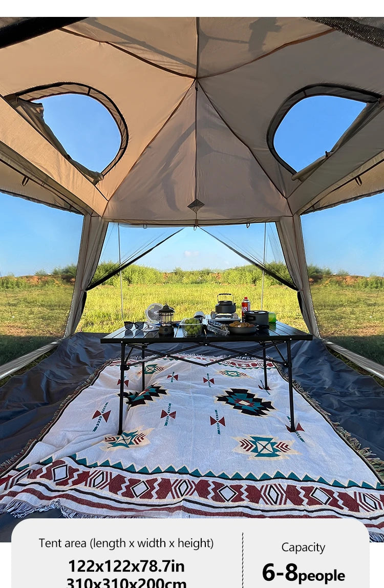 Outdoor Camping Tent with Chimney Large Family 5-9 Person Waterproof Sun Protection with Aluminum Poles Beach Hiking Fishing