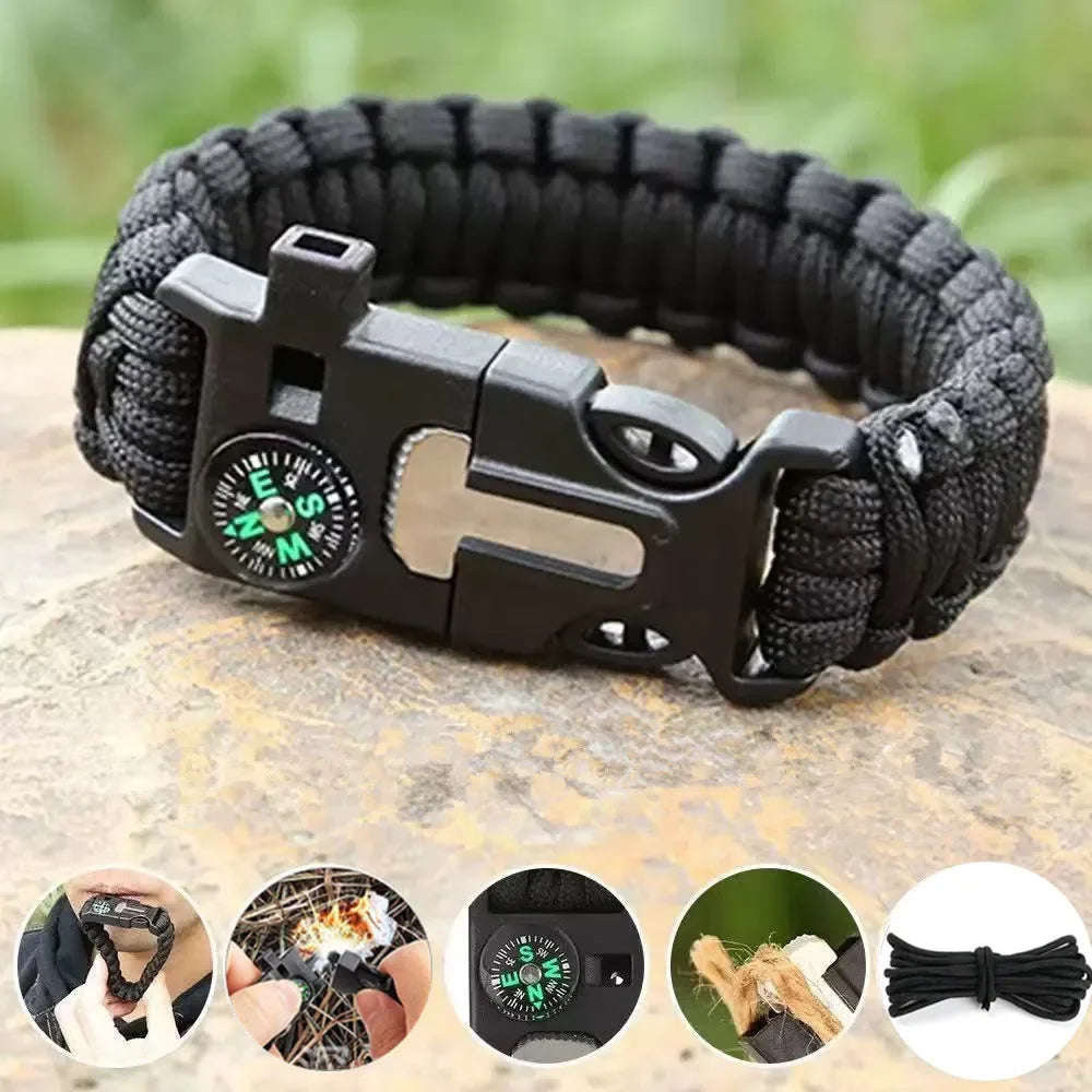Outdoor Multi-function Paracord Survival Bracelet with Flint Adventure Emergency Rescue Survival Rope Bracelet Igniter for Men