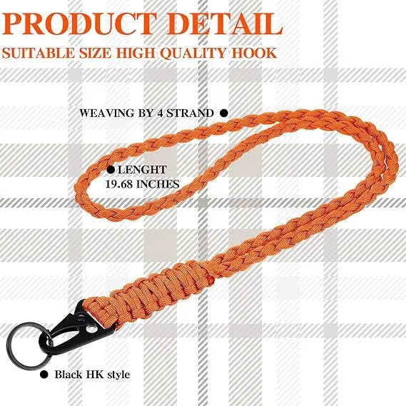 Outdoor Paracord Necklace, Camping Paracord Woven Phone Strap with Carabiner Keychain for Survival