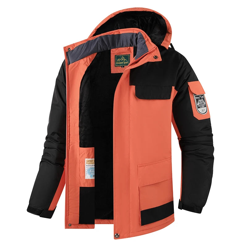 Big&Tall Outdoor Jacket Men Plus Size Fleece Lined Hooded Coat Waterproof Winter Man Parkas Loose Plus Size Coat Hiking Outwear