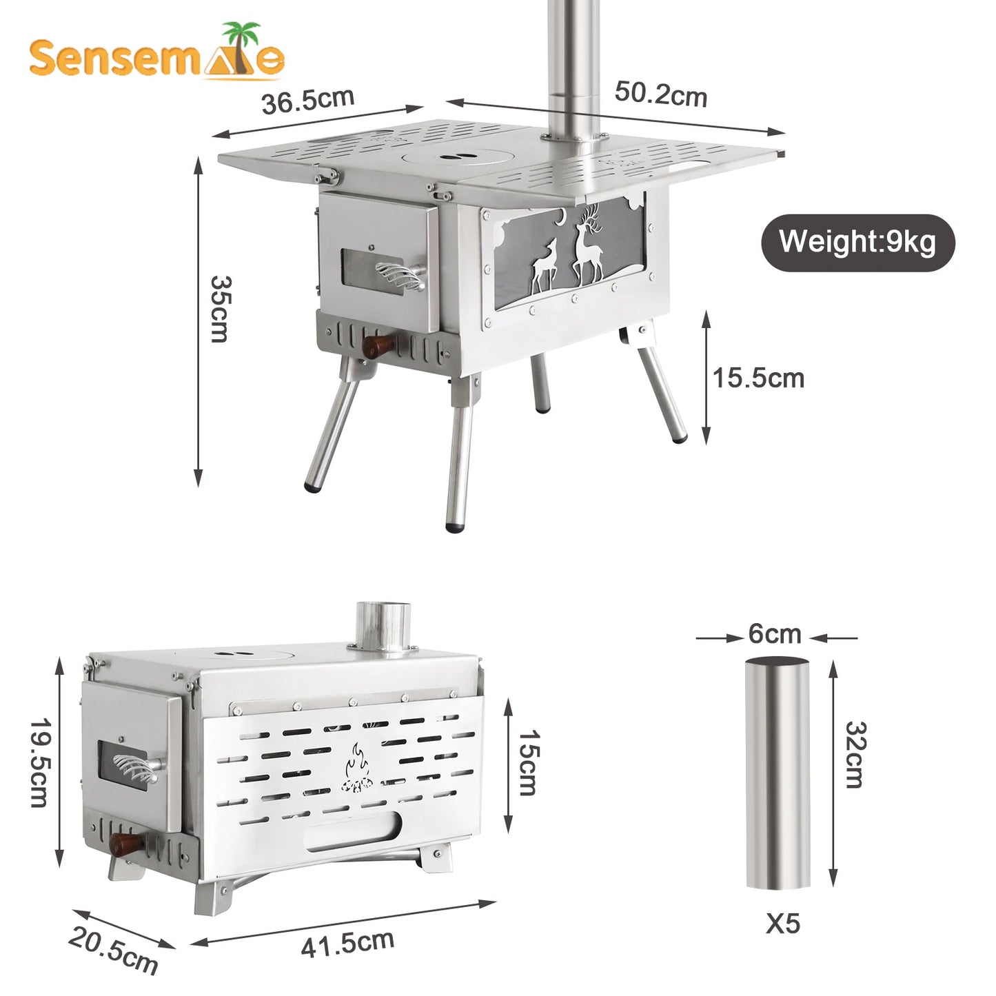 Wood Stove Camping Portable Fire Wood Heater Folding Tent Stove with Pellet Burner Stainless Chimney Outdoor Cooking Heating