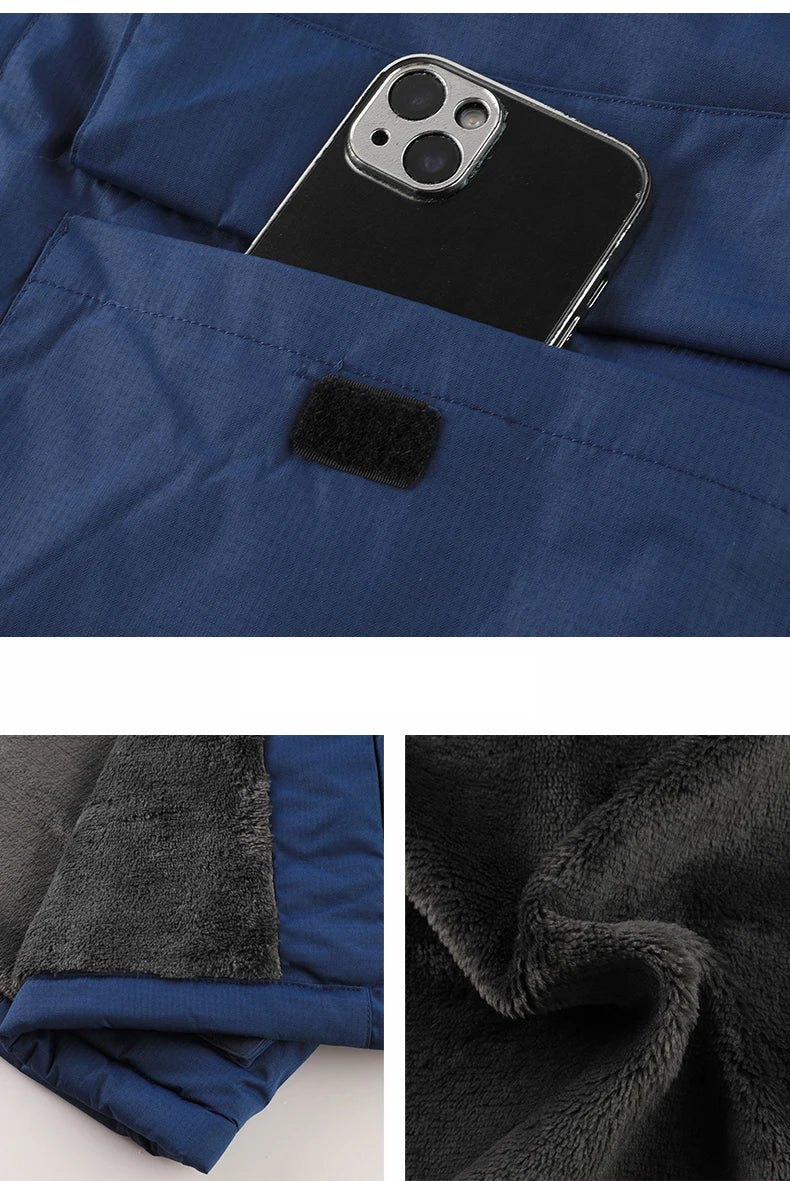 Big&Tall Outdoor Jacket Men Plus Size Fleece Lined Hooded Coat Waterproof Winter Man Parkas Loose Plus Size Coat Hiking Outwear