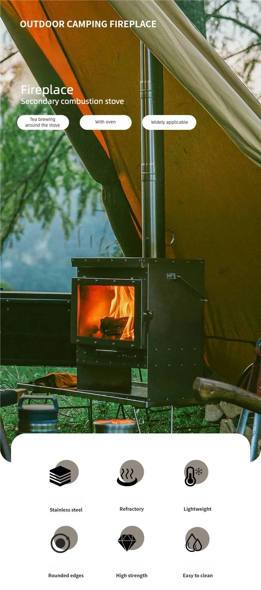 Stainless Steel Smokeless Fireplace Multifunctional Tent Firewood Stove Camping Firewood Stove Portable Heating Stove