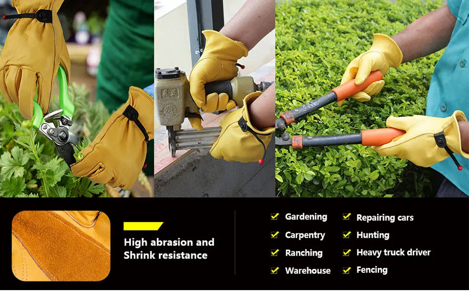 1 Pair Cowhide Work Heavy Duty Safety Protective Driver Working Welding Stretchable Mechanic Glove Leather Work Gloves For Men