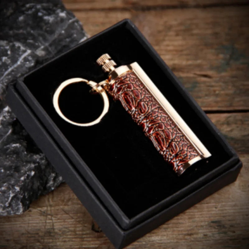 Flint Fire Starter Keychain - Metal Matchstick Lighter with Permanent Open Flame, No Oil Needed, Portable Keychain for Outdoor