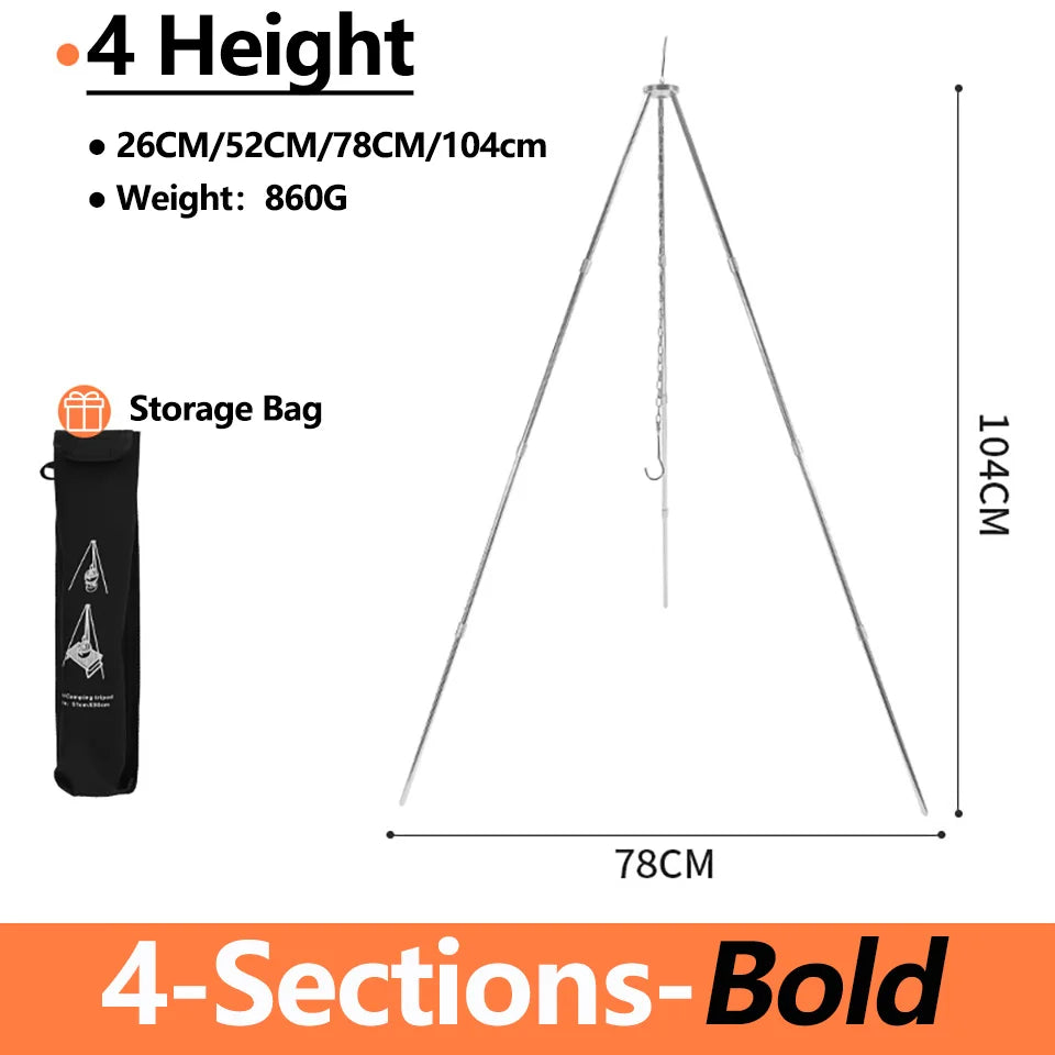 Camping Campfire Tripod for Hanging Pot Outdoor Cookware Picnic Cooking Pot Grill Rack Barbecue Support Aluminum Alloy Tripod