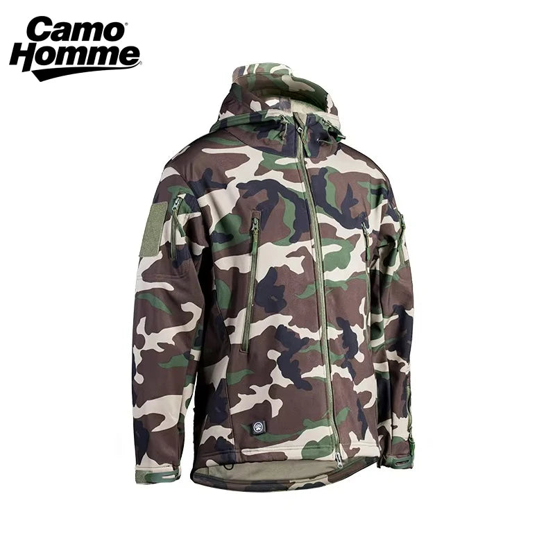 CAMO HOMME Sharkskin Soft-shell Camouflage Jacket Men Tactical Windproof Waterproof Jacket Men Army Combat Clothing Hooded Coats