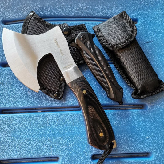 Stainless Steel Axe & Folding Knife Combo Set: High-Performance for Outdoor Adventures, Camping & Hiking