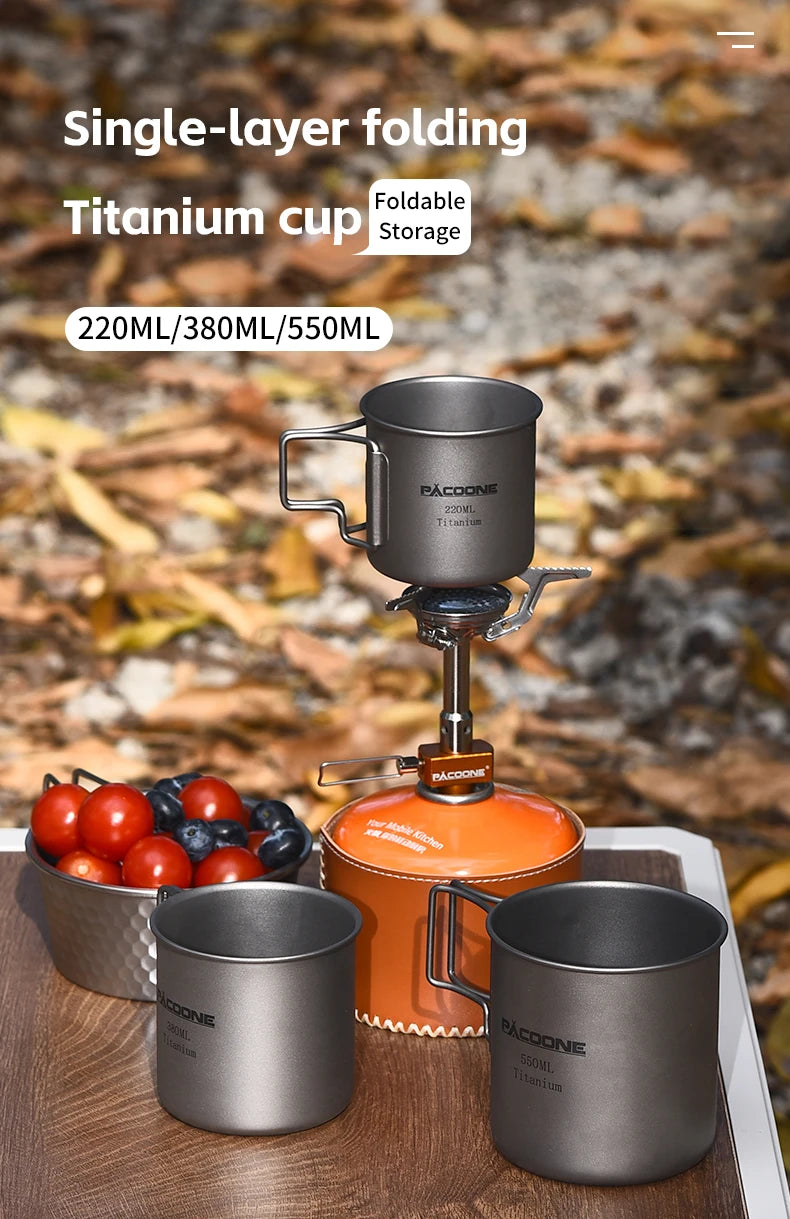 PACOONE Camping Mug Titanium Cup Tourist Tableware Picnic Utensils Outdoor Kitchen Equipment Travel Cooking Set Cookware Hiking