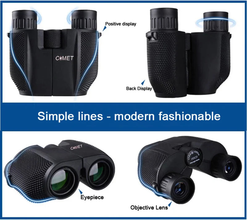 COMET Binoculars 10X25 Long Range Pocket HD Telescope Folding Compact Bak4 Prism Binocular Optical Scope FMC Lens For Hunting