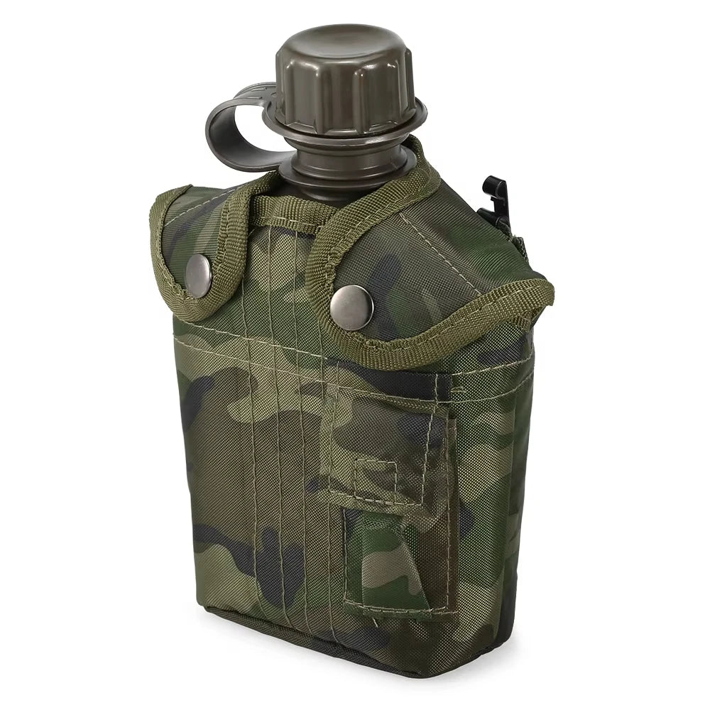 Outdoor Camouflage Military Canteen Bottle Backpacking Survival Water Kettle Camping Hiking Bottle 1L Large-capacity Kettle
