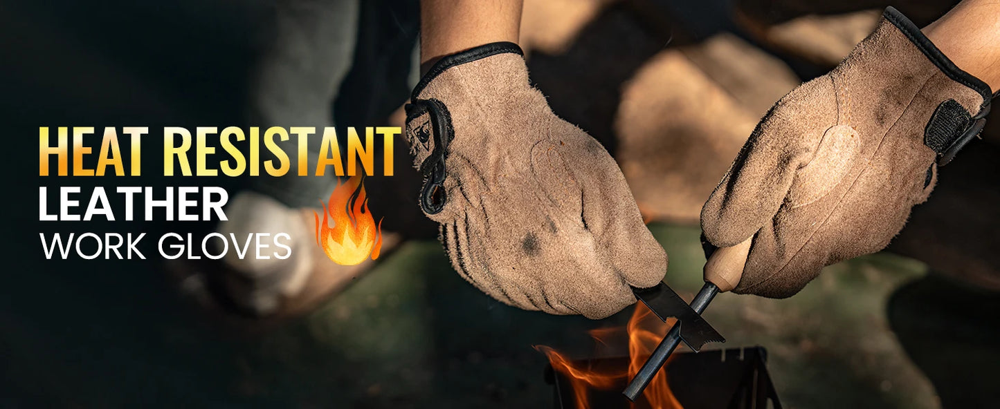 OneTigris Welding Gloves Fireproof Leather Work Gloves for Men/Women Forge BBQ Camping Wood Stove Heat-Insulating Cowhide