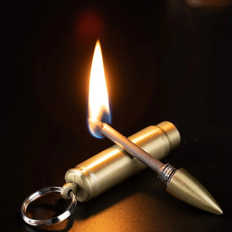 Metal Keychain Match Lighter, Portable Retro Waterproof Lighter, Emergency Survival Equipment Lighter Barbecue Camping Gifts