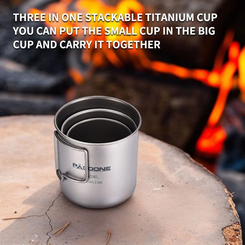PACOONE Camping Mug Titanium Cup Tourist Tableware Picnic Utensils Outdoor Kitchen Equipment Travel Cooking Set Cookware Hiking