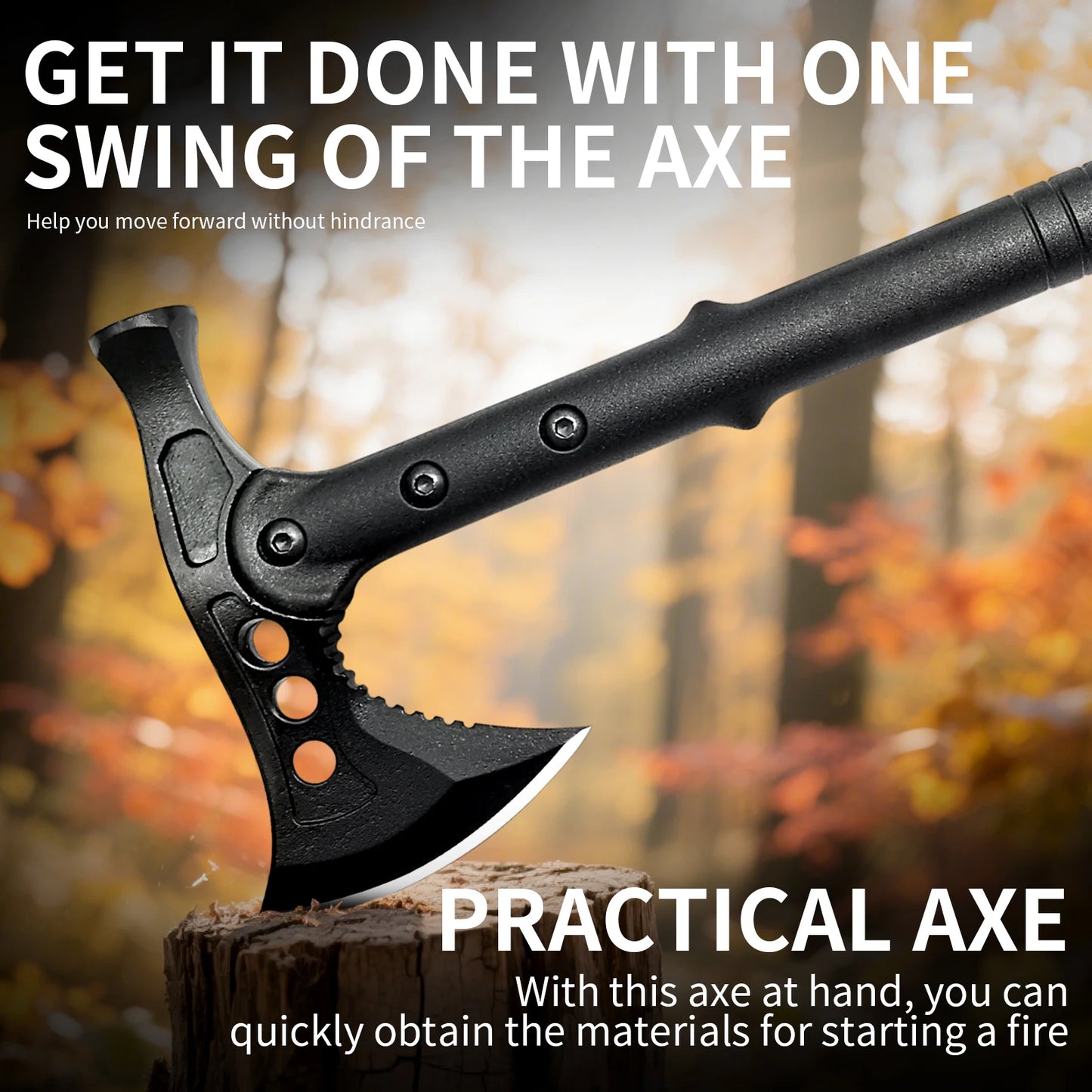 A multi-functional tactical hunting hatchet, which is also an outdoor camping and survival travel axe, and a hammer tool.