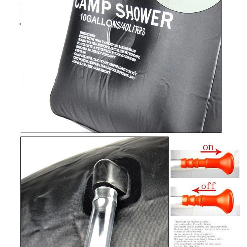 Water Bag 40L Shower Head Solar Power Fast Heating Camping Shower Bag Camping Fishing Hiking Water Storage Bag Bathing Bag