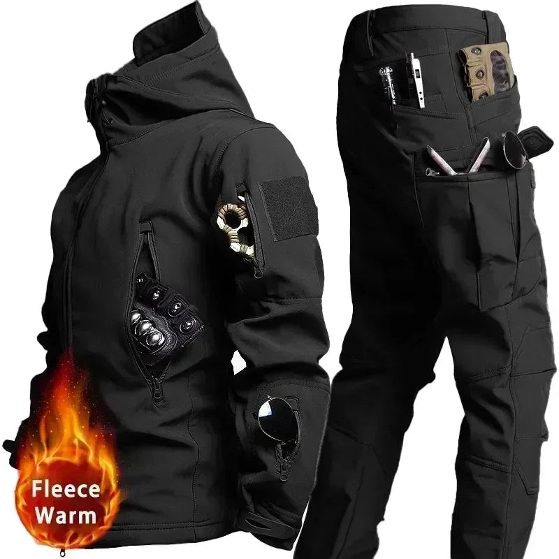 Men's Winter Autumn Fleece Jackets Tactical Waterproof Suits Outdoor Fishing Hiking Camping Tracksuits Coats Thermal Pants