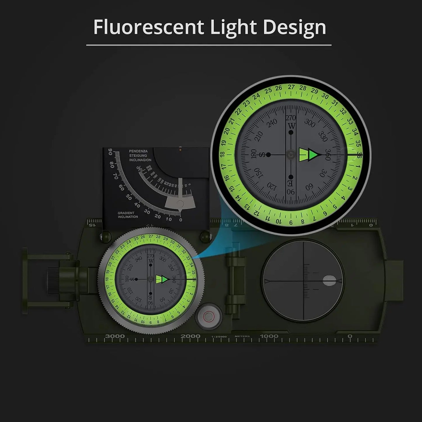 Outdoor Survival Compass High Precision Professional Metal Sight Compass Luminous for Outdoor Hiking Climbing Exploring Geology