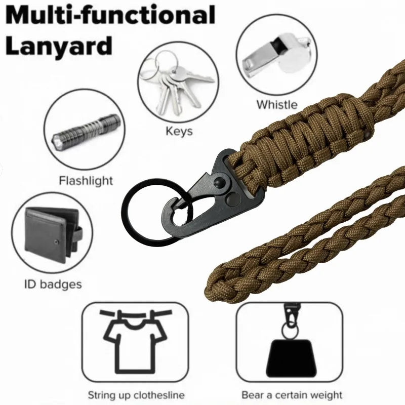 Outdoor Necklace Lanyard with Metal Clip Keychain Multifunctional Heavy Duty Braided Umbrella Rope Neck Lanyard Keychain