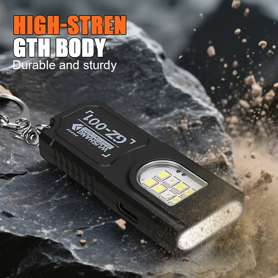 Powerful Mini COB LED Keychain Flashlight USB Rechargeable Hanging Work Light Waterproof Keyring Camping Walking Pocket Lamp