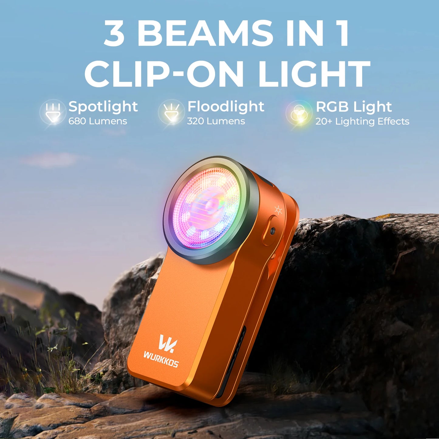 Wurkkos HD03 680LM Mini Clip Light USB C Rechargeable Pocket Flashlight Spotlight/Floodlight Portable EDC RGB Torch with Magnet