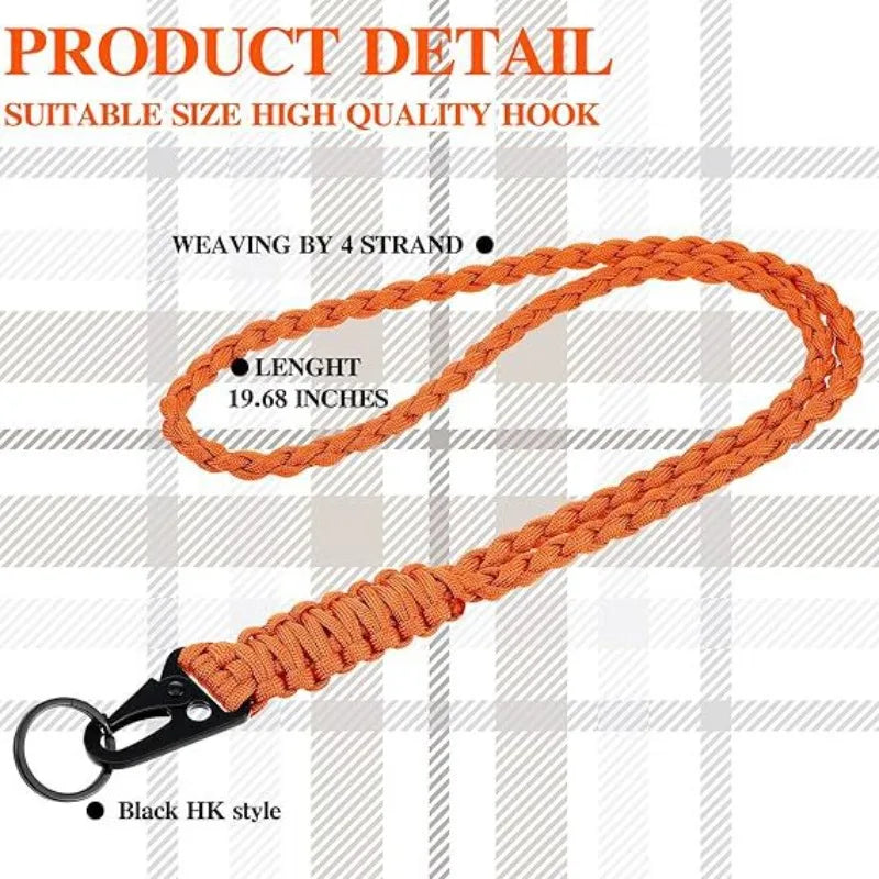 Outdoor Paracord Necklace, Camping Paracord Woven Phone Strap with Carabiner Keychain for Survival