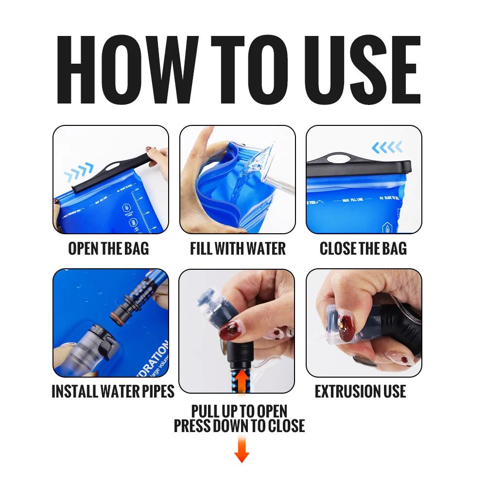 WRELS Sports Water Bladder Hydration Pack Storage Bag BPA Free Portable Food Grade Outdoor Drinking Camping Water Bag