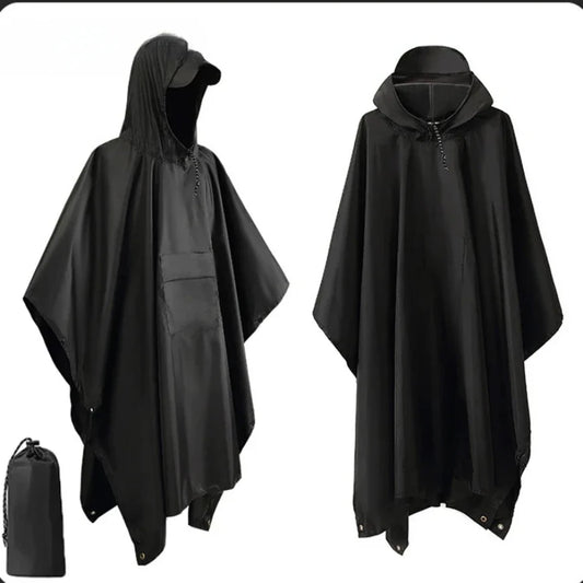 Multipurpose Outdoor Rainwear Hoodie Poncho with Sleeves for Motorcycle Camping Hiking Travel Tent Protection