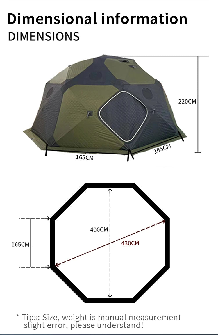 10 Person 4m 8 Side ThickNESS Insulation Winter Fishing Tent Outdoor Camping Party WindProof Sauna Carp Cube Shelter Ice Shelter