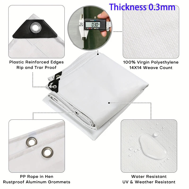 White Custom Large Tarp 3x5 6 8m*8 10 12 3 4x4 5m Outdoor Sun Shade Awning Waterproof Tarpaulin Uv Blocking Tent Camp Rain Cover