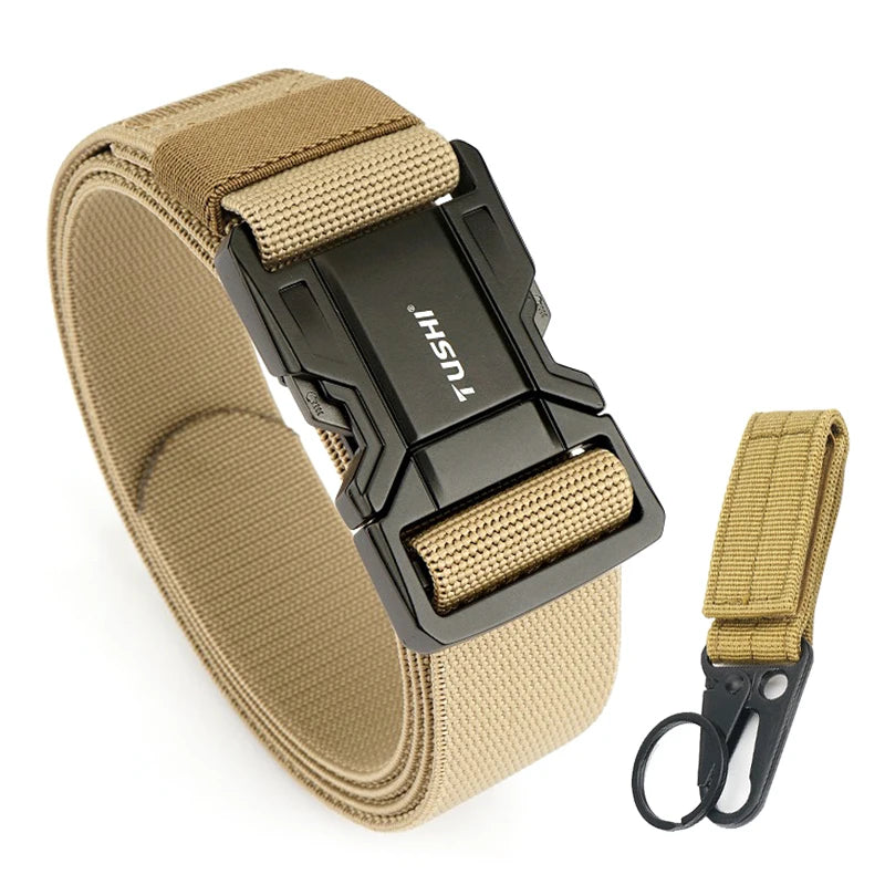 VATLTY New Elastic Casual Belt for Men Quick Release Metal Buckle Tactical Outdoor Girdle Adjustable Blue Hiking Belt Male