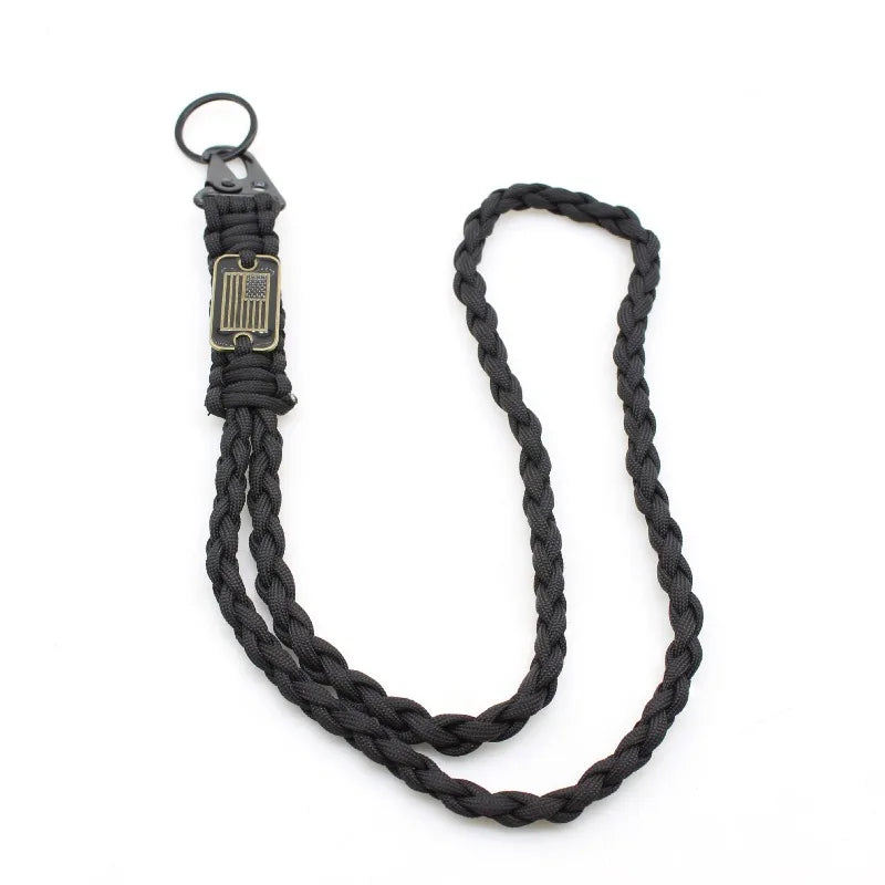 Outdoor Paracord Necklace, Camping Paracord Woven Phone Strap with Carabiner Keychain Survival Keychain