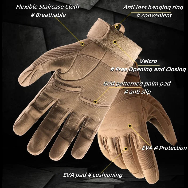 Winter Warm Tactical Gloves Rubber Shell Protection Thickened All Finger Touch Screen Anti-Slip Outdoor Riding & Camping Cold