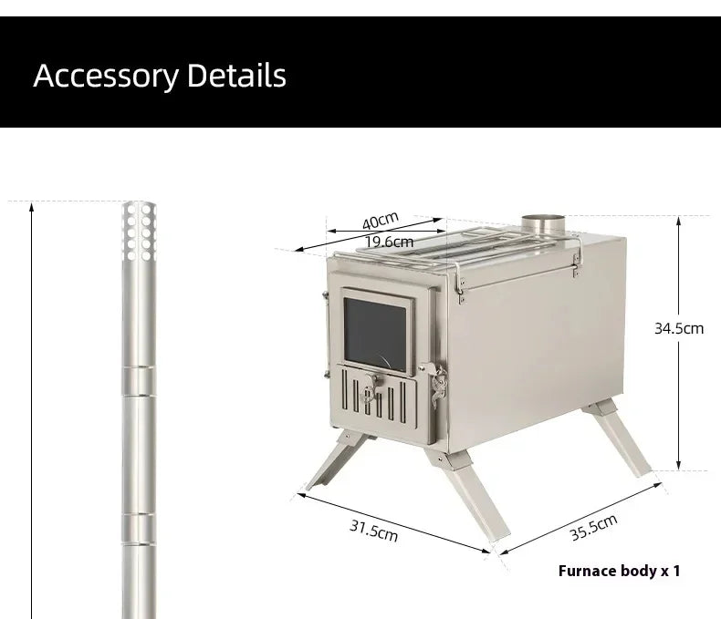MOUNTAINHIKER Wood-burning Stove Outdoor Camping Firewood Burner Stainless Steel Foldable Tent Heater with Tent Patio Fireplace