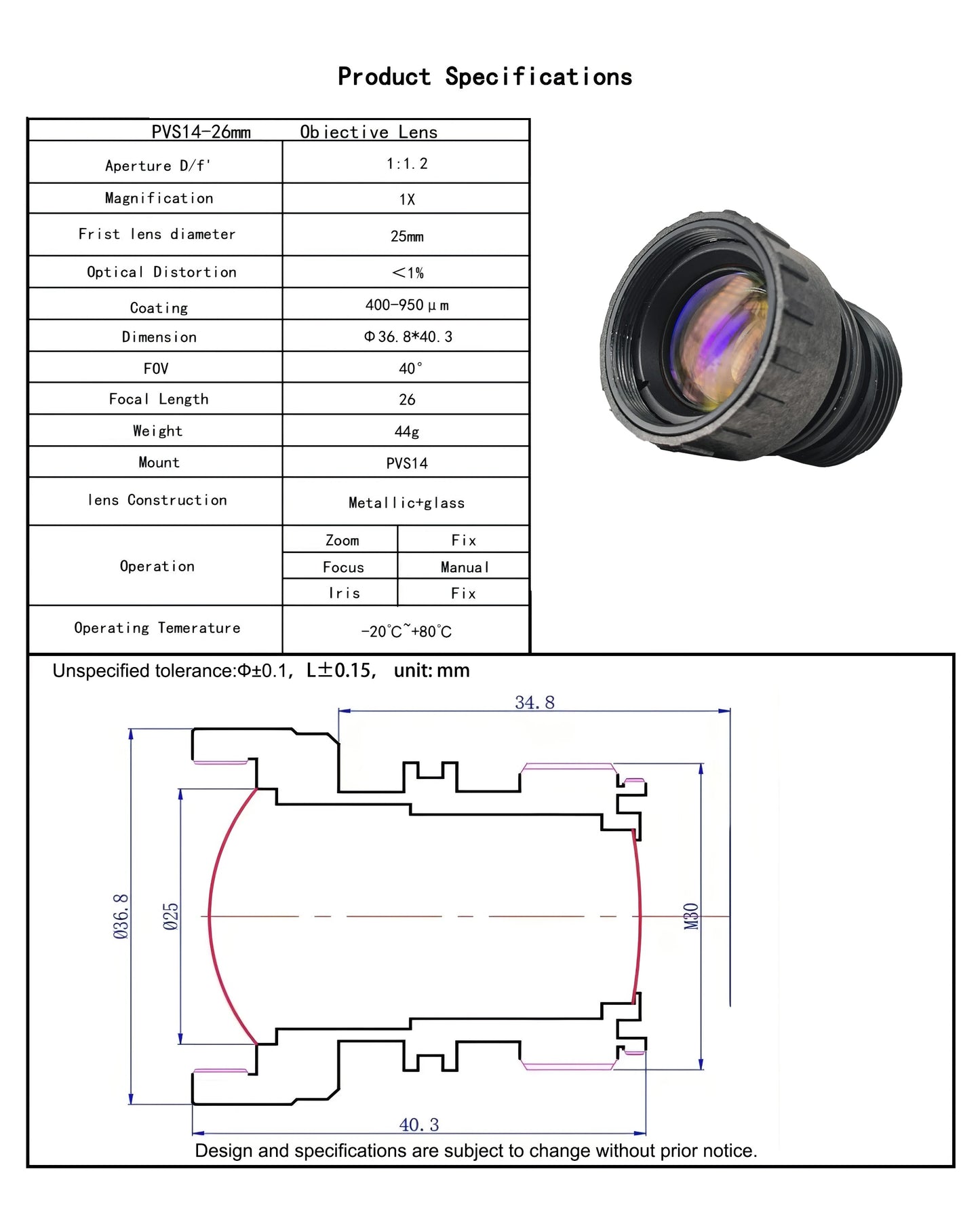 PVS14 Night Vision Device Objective Lens Eyepiece Set 40°Night Vision Low Light Enhancement Dustproof And Waterproof