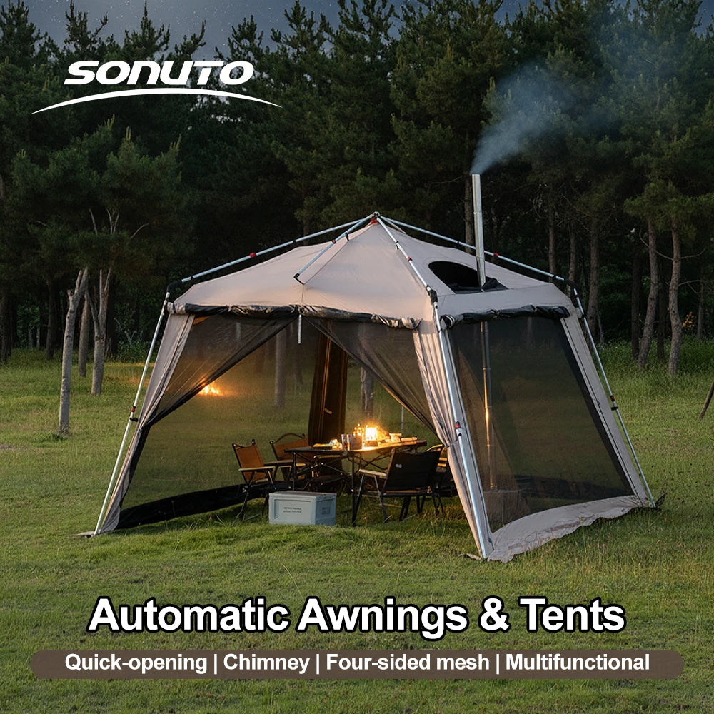 Outdoor Camping Tent with Chimney Large Family 5-9 Person Waterproof Sun Protection with Aluminum Poles Beach Hiking Fishing
