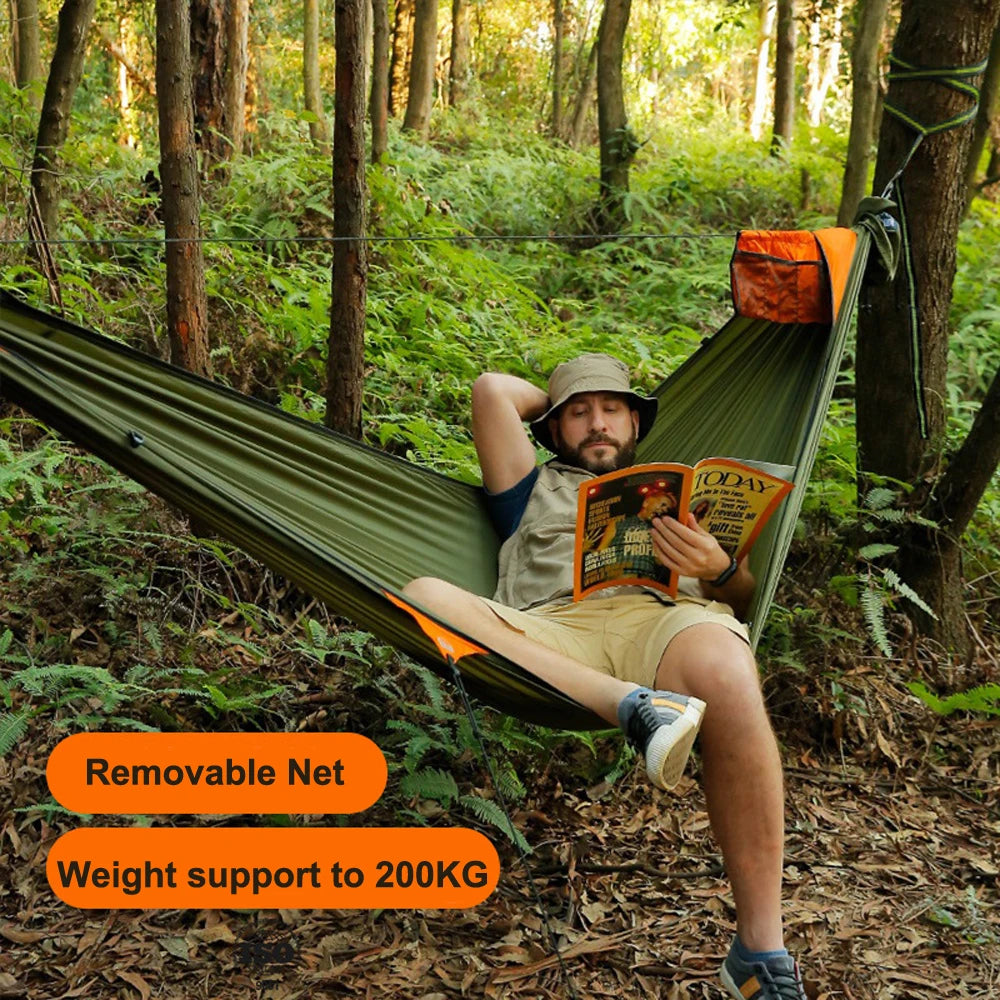 Spacious Single&Double Hammock with removable No See-Um net 2 in 1 camping hammock with protection net for outdoor