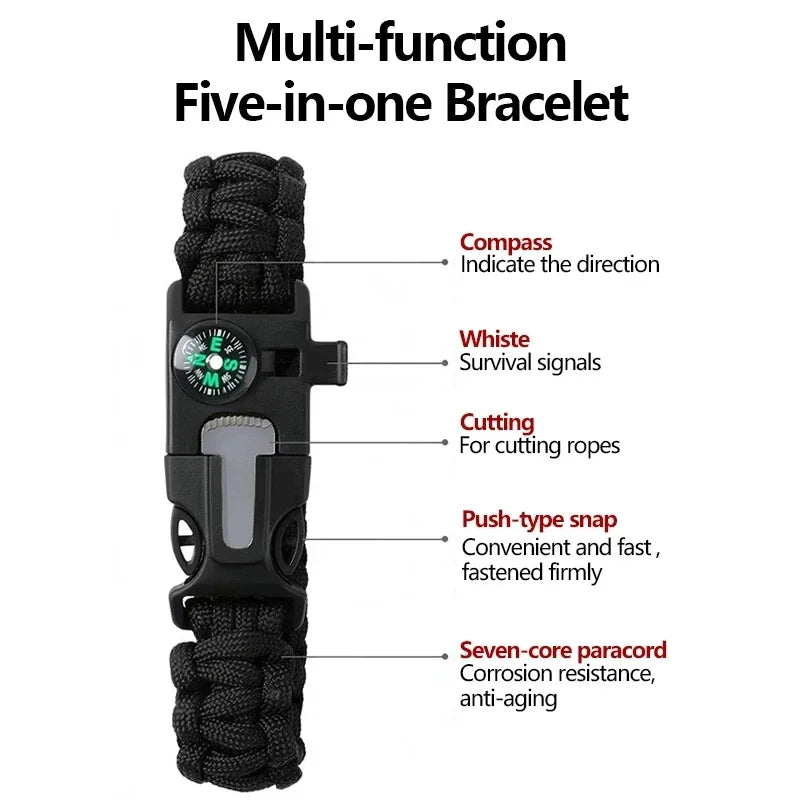 Outdoor Multi-function Paracord Survival Bracelet with Flint Adventure Emergency Rescue Survival Rope Bracelet Igniter for Men