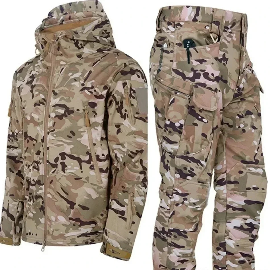 Men's Winter Autumn Fleece Jackets Tactical Waterproof Suits Outdoor Fishing Hiking Camping Tracksuits Coats Thermal Pants