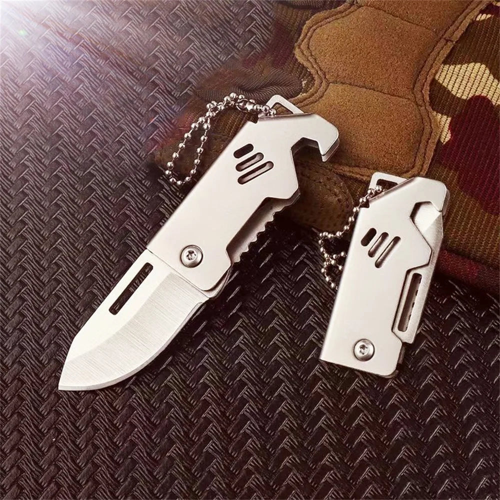 New Outdoor Folding Pocket Knife Keychain D2 Steel Sharp Cutting Camping Survival Tool Bottle Opener Portable Key Chain Pendant