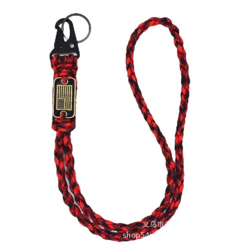 Outdoor Paracord Necklace, Camping Paracord Woven Phone Strap with Carabiner Keychain for Survival