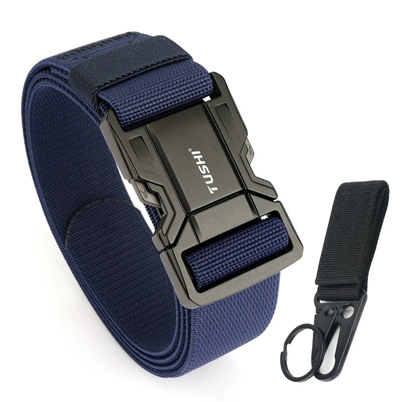 VATLTY New Elastic Casual Belt for Men Quick Release Metal Buckle Tactical Outdoor Girdle Adjustable Blue Hiking Belt Male