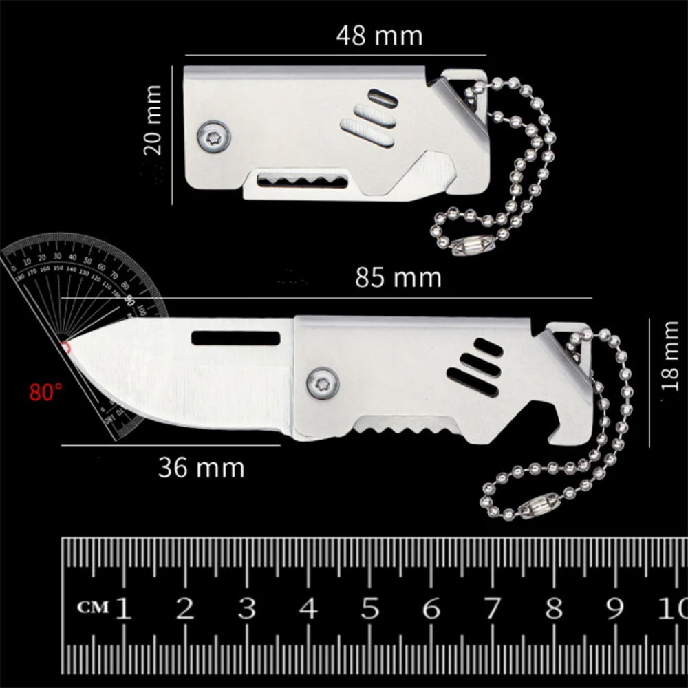 New Outdoor Folding Pocket Knife Keychain D2 Steel Sharp Cutting Camping Survival Tool Bottle Opener Portable Key Chain Pendant