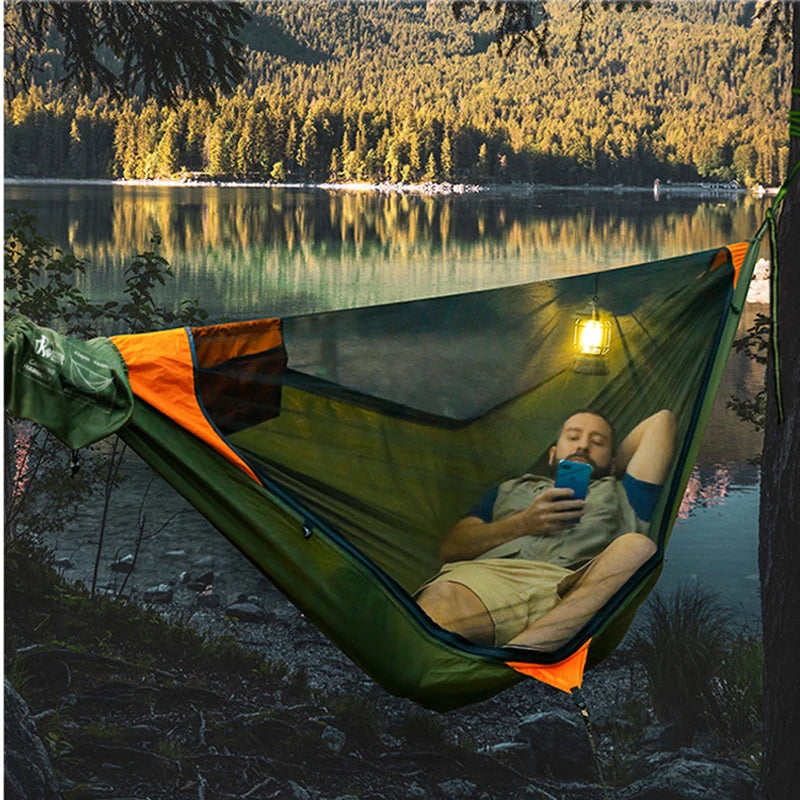 Spacious Single&Double Hammock with removable No See-Um net 2 in 1 camping hammock with protection net for outdoor