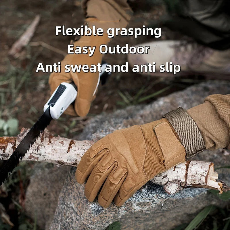 Winter Warm Tactical Gloves Rubber Shell Protection Thickened All Finger Touch Screen Anti-Slip Outdoor Riding & Camping Cold