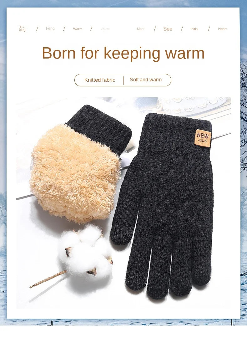 Wholesale Fleece Lined Fashion Warm Black Cable Knitted Winter Touch Screen Gloves